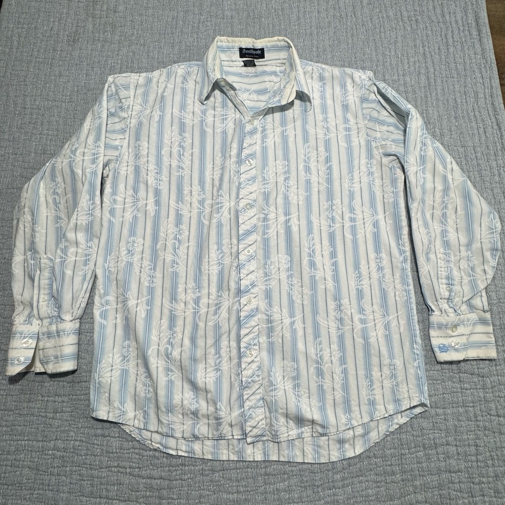 Vintage Y2K Southpole Signature Series Large Button Up Shirt. White Blue Floral